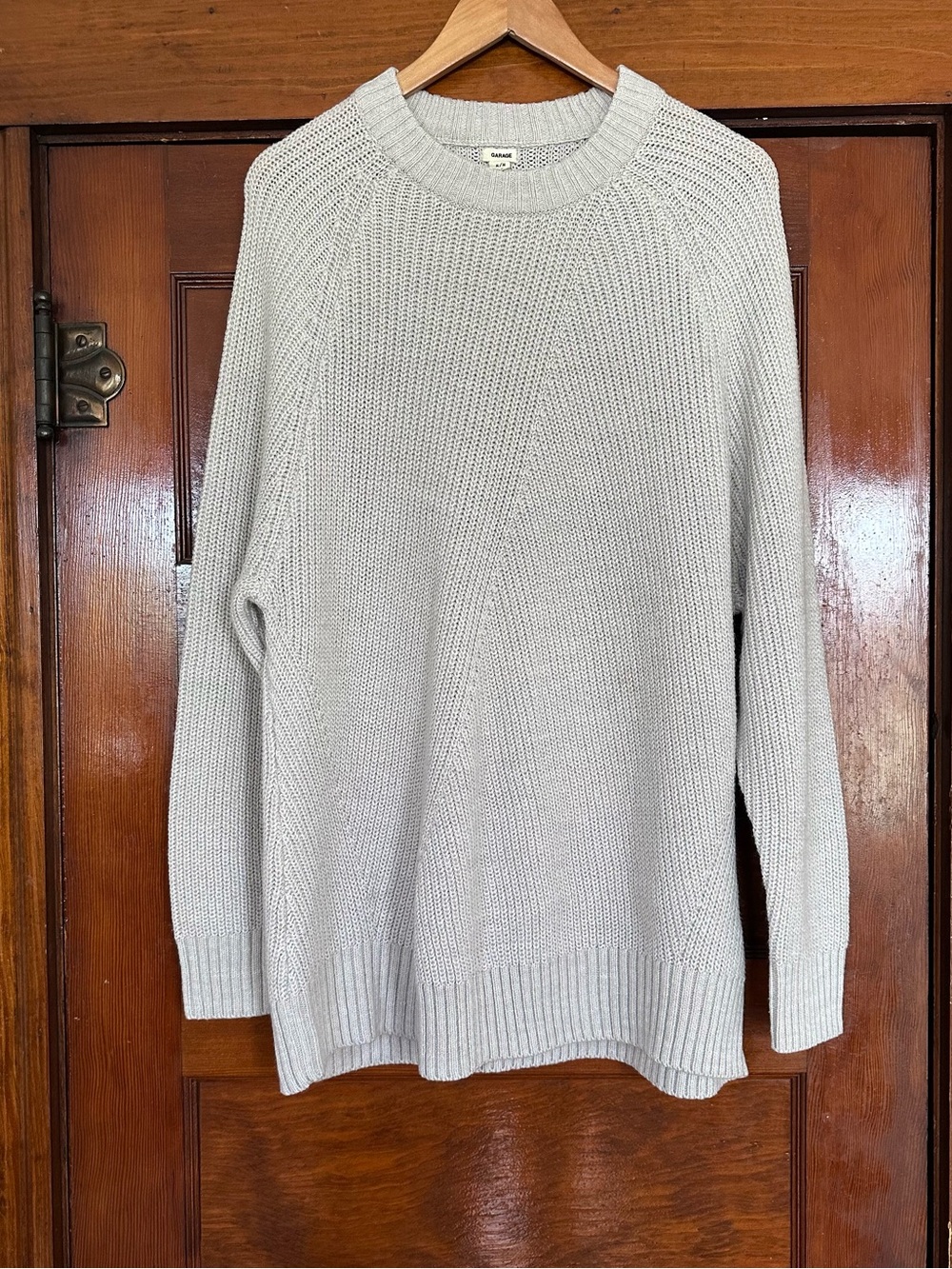 Garage Oversized Shaker Rib-Knit Crewneck Raglan Sweater Heather Grey Medium